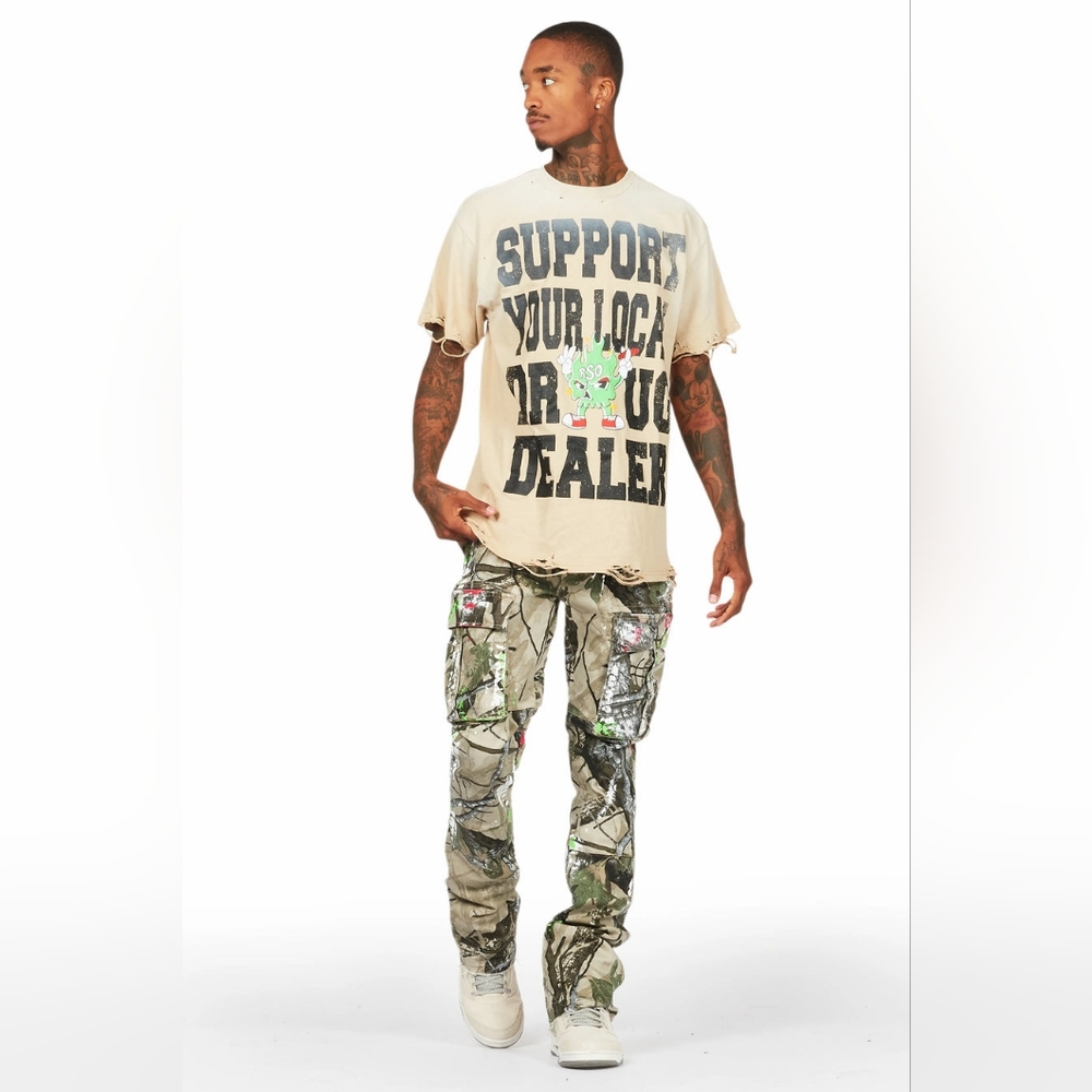 tarl beige t-shirt/stacked flare jean bundle